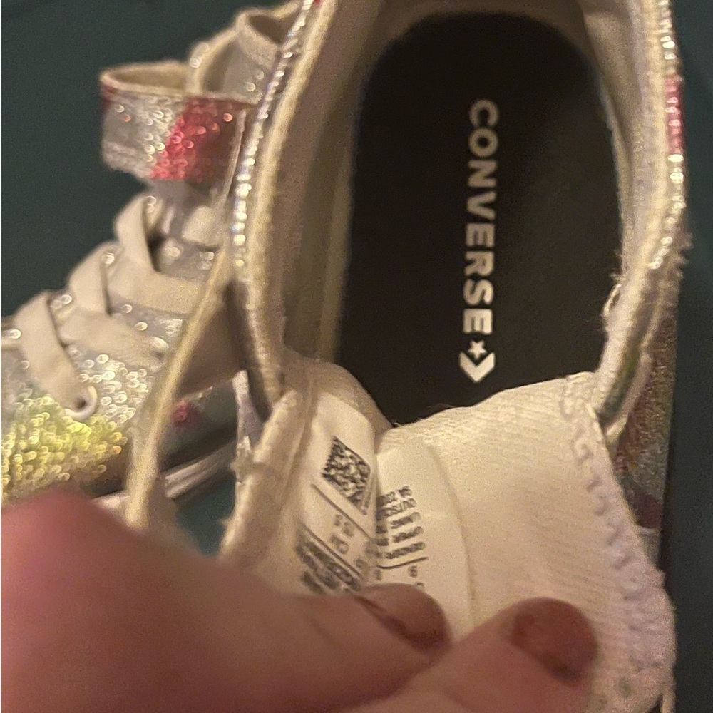 Converse Girls Toddler Size 9c Glittery Silver and Rainbow Sneakers - Picture 3 of 4